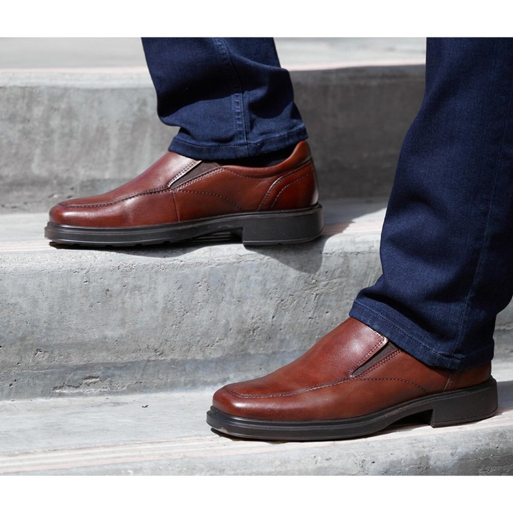 Ecco Helsinki Brown Leather Loafer Slip‎ Ons